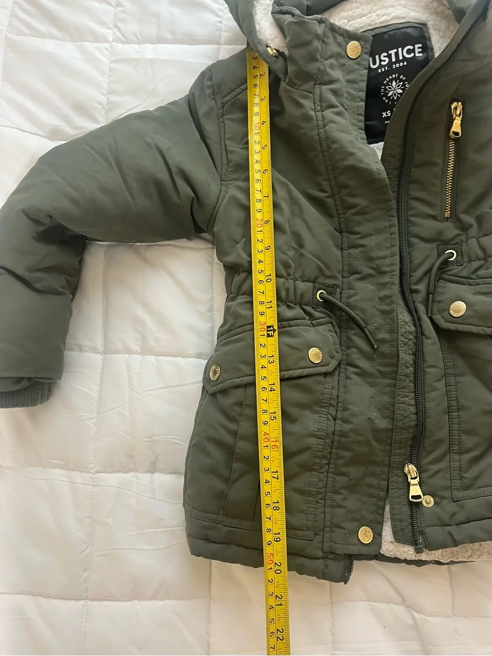 Justice Girls' Olive Green Hooded Puffer Jacket-XS